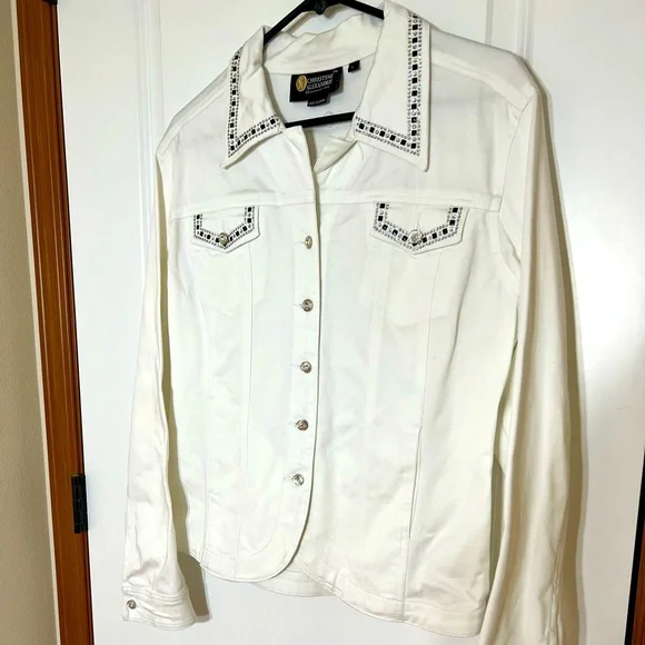 Christine Alexander White Studded Jean Jacket - Picture 1 of 4